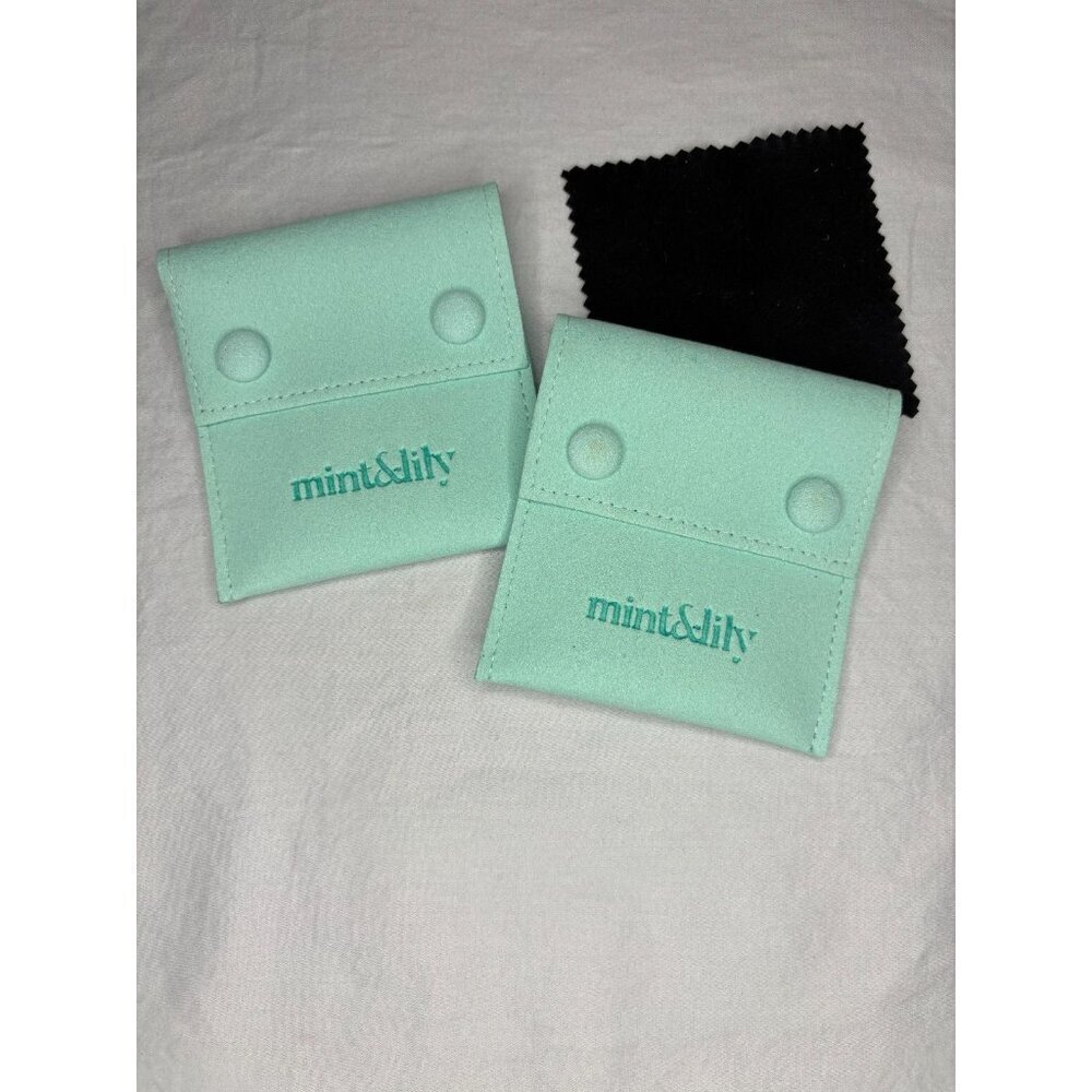 MINT & LILLY Jewelry Bag X2 Mint Snap Closure ~3.5" Square w/ Silver Polisher